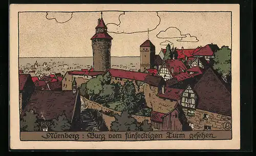 Steindruck-AK Nürnberg, Burg vom fünfeckigen Turm gesehen