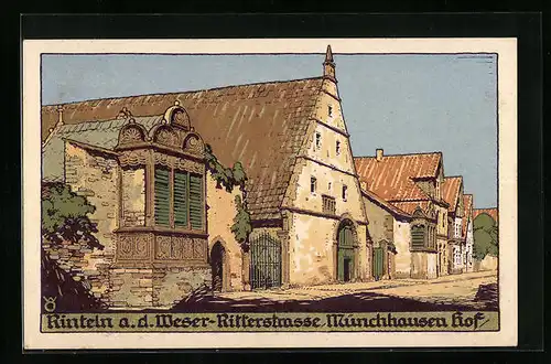 Steindruck-AK Rinteln a. d. Weser, Ritterstrasse mit Münchhausen Hof