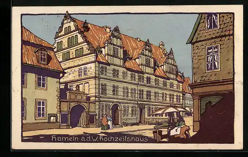 Steindruck-AK Hameln a. d. W., Darstellung vom Hochzeitshaus