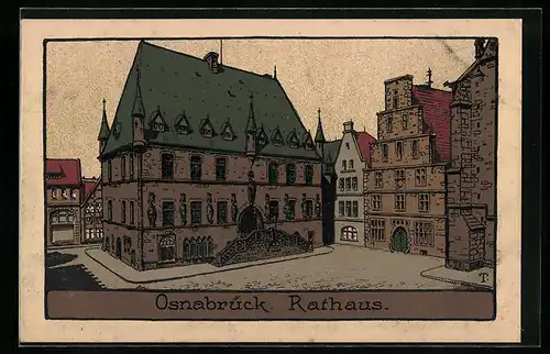 Steindruck-AK Osnabrück, Darstellung vom Rathaus