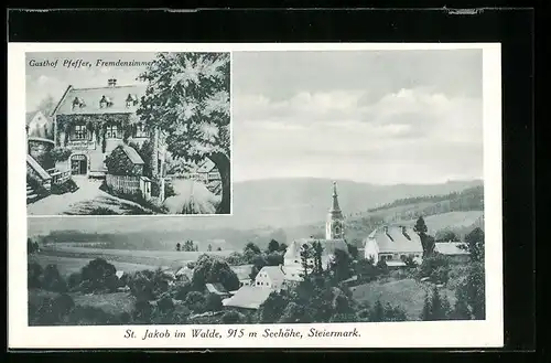 AK St. Jakob im Walde, Ortsansicht, Gasthof Pfeffer