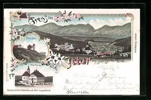 Lithographie Itter bei Hopfgarten, Gesamtansicht, Hohe Salve, Villa Krauss