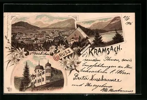 Lithographie Kramsach, Gesamtansicht, Gräfl. Taxissches Schloss