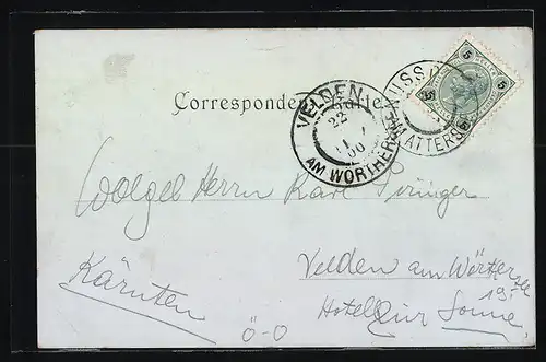 Mondschein-AK Nussdorf /Attersee, Ortsansicht mit Villa Ransonnet, Villa Danter, Gasthof zur schönen Aussicht