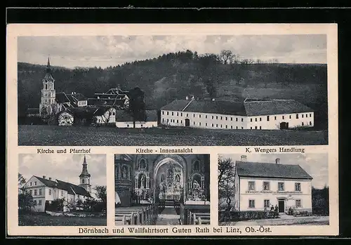 AK Dörnbach-Guten Rath bei Linz, K. Wengers Handlung, Kirche und Pfarrhof, Inneres der Kirche