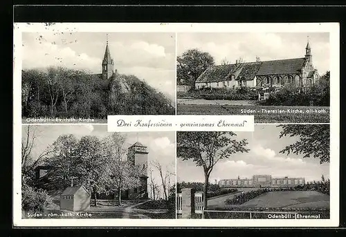 AK Nordstrand, Odenbüll Ev.-luth. Kirche, Theresien-Kirche, Ehrenmal Odenbüll und Röm.-kath. Kirche