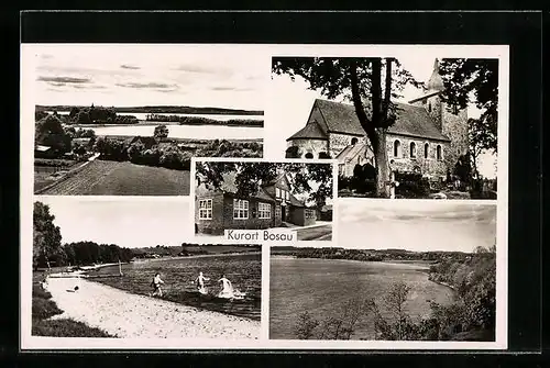 AK Bosau, Blick auf den Gr. Plöner See, Kirche und Ortspartie