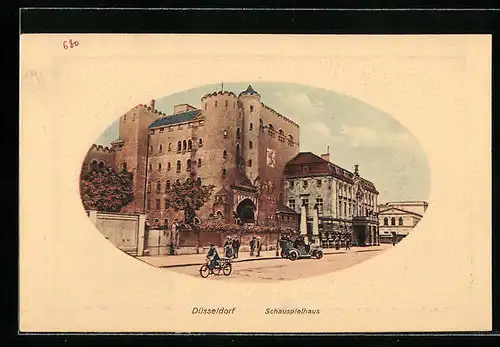 AK Düsseldorf, Schauspielhaus im Passepartout-Rahmen