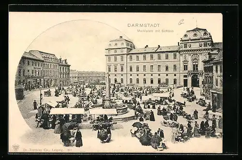 AK Darmstadt, Marktplatz mit Schloss