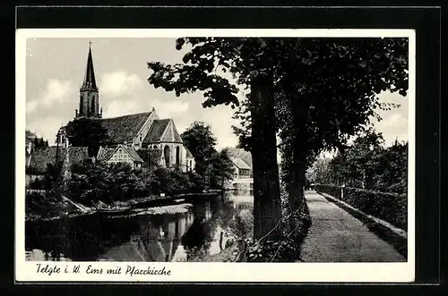 AK Telgte i. W., Emspartie mit Pfarrkirche