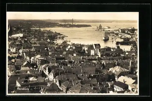 AK Flensburg, Ortsansicht aus der Vogelschau