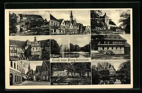 AK Burgsteinfurt, Schloss, Schlosskirche, Rathaus, Steinstrasse, Bagno-Gaststätte und Fürstliche Mühle