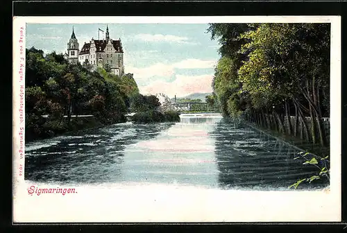 AK Sigmaringen, Flusspartie mit Brücke