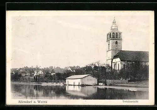 AK Allendorf / Werra, Uferpartie mit Kirche