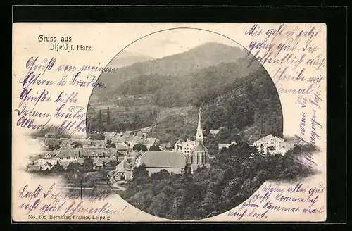 AK Ilfeld / Harz, Ortspartie mit Kirche aus der Vogelschau