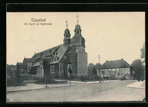 AK Clausthal, Markt mit Marktkirche