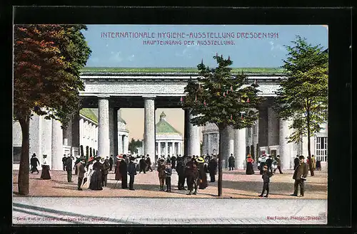 AK Dresden, Internat. Hygiene-Ausstellung 1911, Haupteingang der Ausstellung