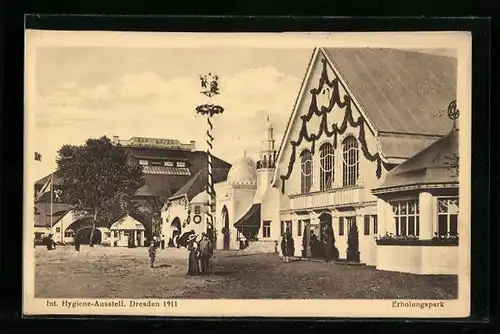 AK Dresden, Internat. Hygiene-Ausstellung 1911, Erholungspark