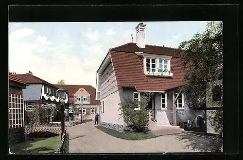 AK Dresden, 3. Deutsche Kunstgewerbe-Ausstellung 1906, Dorfstrasse (Gebäudegruppe für Arbeiterwohlfahrt)