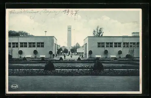 AK Dresden, Ausstellung Jahresschau Deutscher Arbeit, Blick zum Festplatz