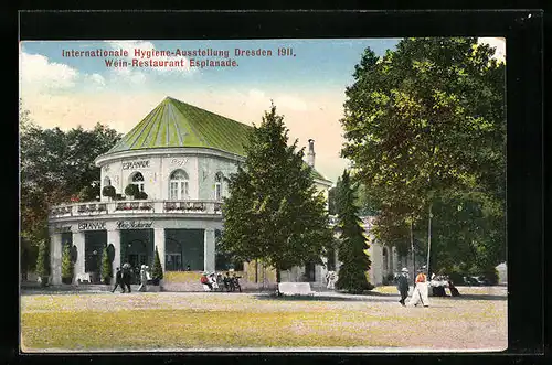 AK Dresden, Internat. Hygiene-Ausstellung 1911, Wein-Restaurant Esplanade