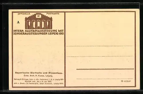 AK Leipzig, Intern. Baufachausstellung 1913, Bayerische Bierhalle und Riesenfass