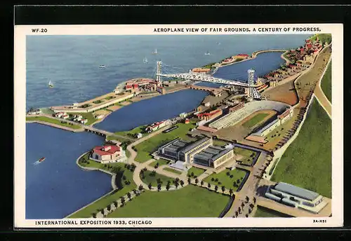 AK Chicago, International Exposition 1933, Aeroplan View of Fair Grounds, A Century of Progress, Ausstellung