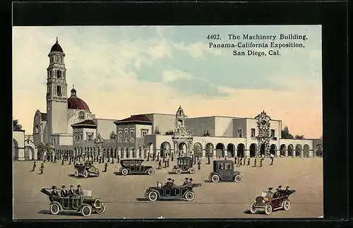 AK San Diego, Panama-California Exposition, The Machinery Building, Ausstellung