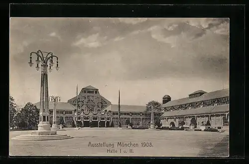 AK München, Ausstellung 1908, Halle I und II
