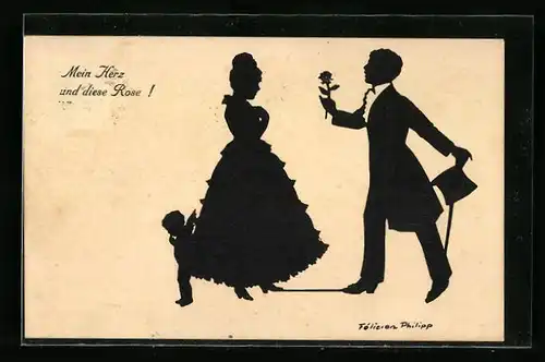 Künstler-AK sign. Félicien Philipp: Eleganter Herr überreicht der Dame eine Rose