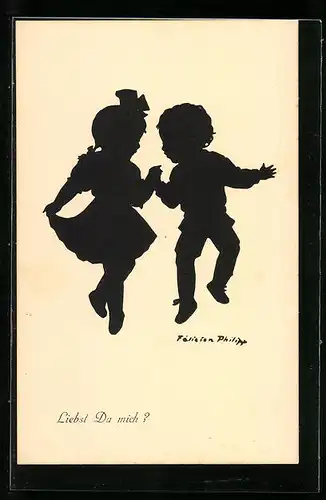 Künstler-AK sign. Félicien Philipp: Mädchen und Junge gehen Hand in Hand