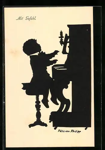 Künstler-AK sign. Félicien Philipp: Kleiner Junge sitzt am Klavier