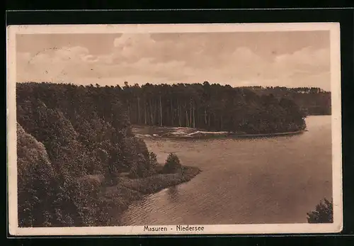 AK Niedersee / Masuren, Seepartie aus der Vogelschau