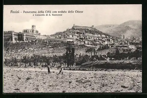 AK Assisi, Panorama della Città con veduta delle Chiese e Convento di S. Francesco