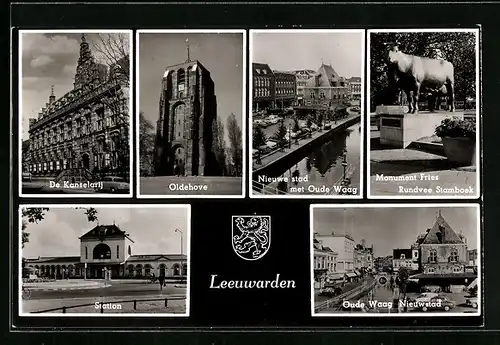 AK Leeuwarden, De Kanselarij, Oldehove, Nieuwe stad met Oude Waag, Station, Monument Fries