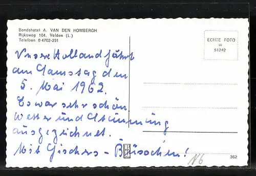 AK Velden, Bondshotel A. Van den Hombergh, Rijksweg 104