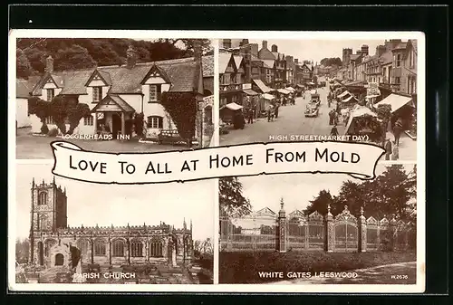AK Mold, Loggerheads Inn, High Street (Market Day), Parish Church, White Gates Leeswood