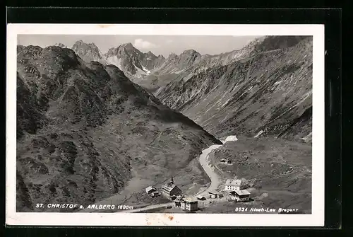 AK Sankt Christoph am Arlberg, Ortspartie aus der Vogelschau