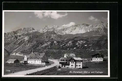 AK Sankt Christoph am Arlberg, Ortsansicht mit Valluga