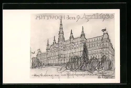 AK Wien, Wiener Rathaus aus der Froschperspektive