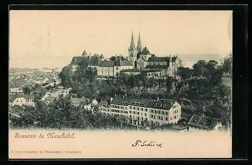 AK Neuchatel, Ortsansicht aus der Vogelschau