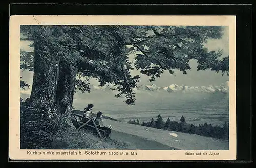 AK Solothurn, Kurhaus Weissenstein, Blick auf die Alpen