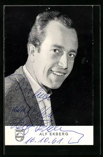 AK Musiker Alf Ekberg mit Anzug und Krawatte, Autograph