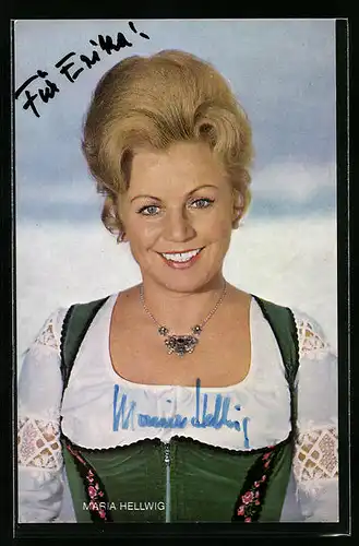 AK Musikerin Maria Hellwig im Dirndl, Autograph