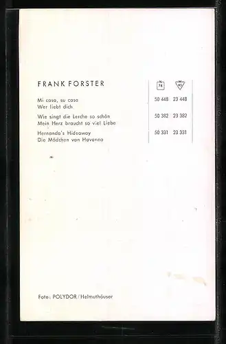 AK Musiker Frank Forster lächelt in die Kamera, Autograph