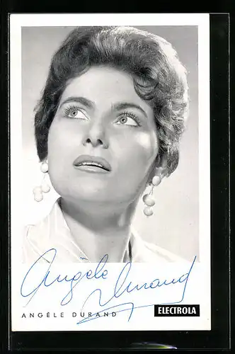 AK Musikerin Angèle Durand blickt fragend gen Himmel, Autograph