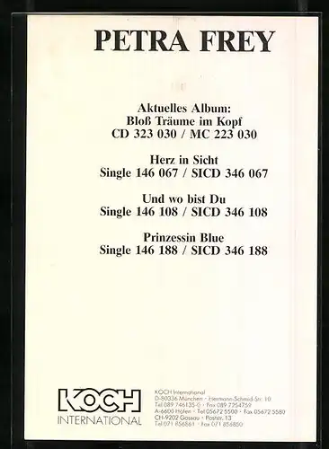 AK Musikerin Petra Frey im Porträt, original Autograph