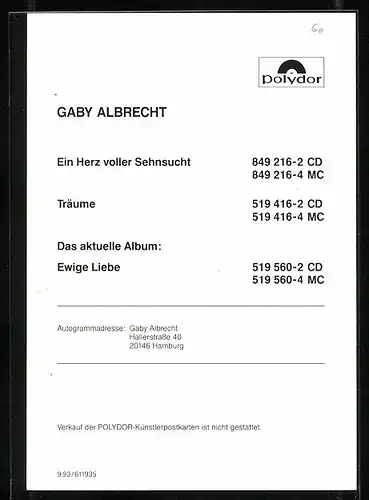 AK Musikerin Gaby Albrecht im Porträt, original Autograph