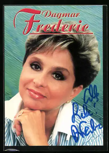 AK Musikerin Dagmar Frederic im Porträt, original Autograph