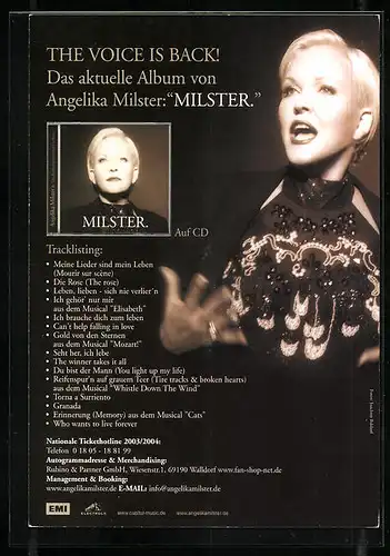 AK Musikerin Angelika Milster im Porträt, original Autograph